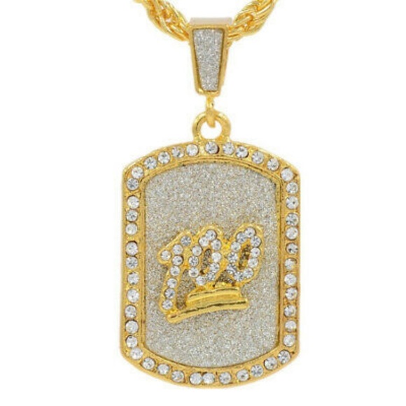 HostPick Heavily Iced Out 💯 Pendant w/ Gold Chain - Picture 6 of 8